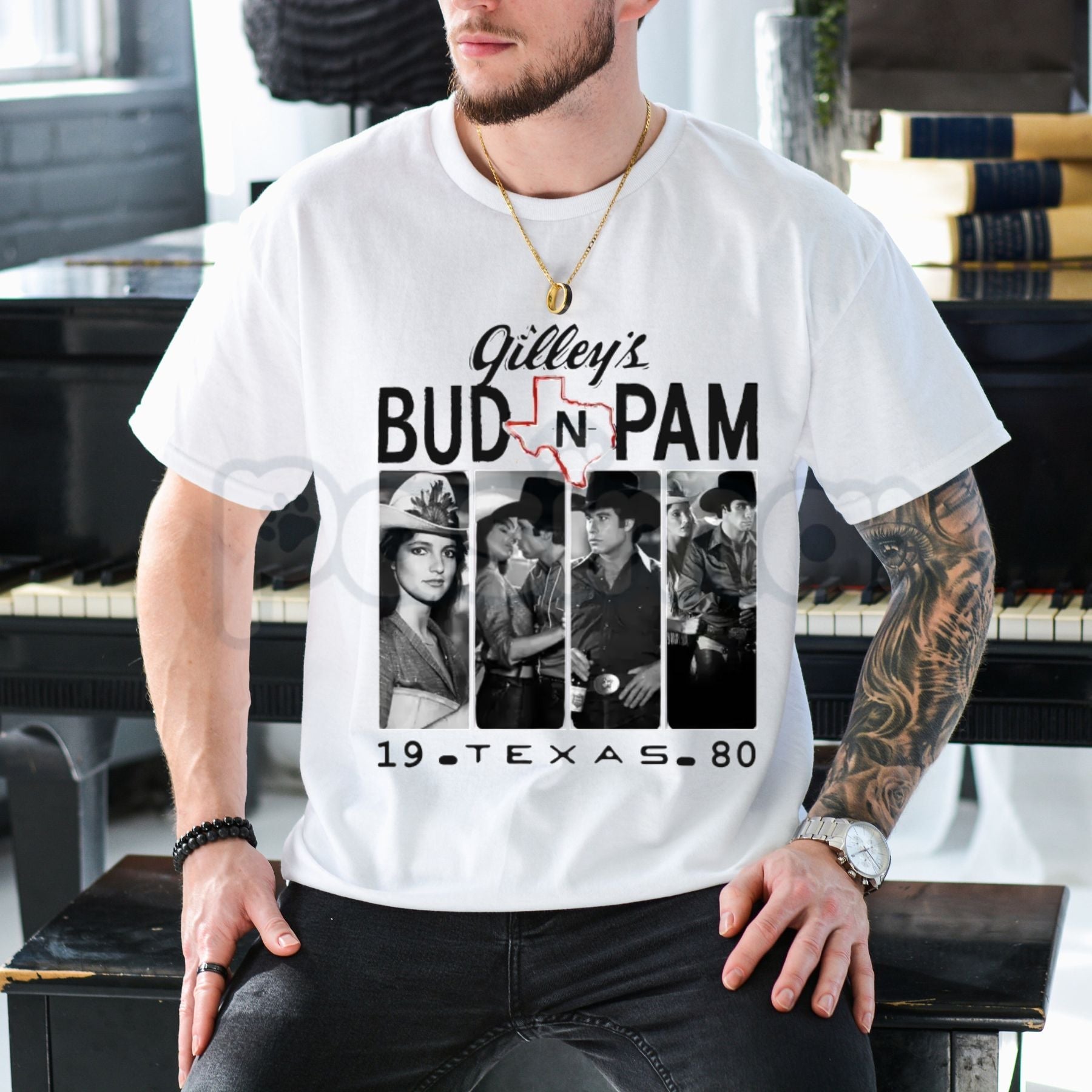 "Bud and Pam" Gilley's Texas T-Shirt – Urban Cowboy Retro Movie Graphic Tee, Premium 100% Cotton Honky-Tonk Top, Soft Lived-In Heavyweight Pasadena Heritage Shirt, Made in USA