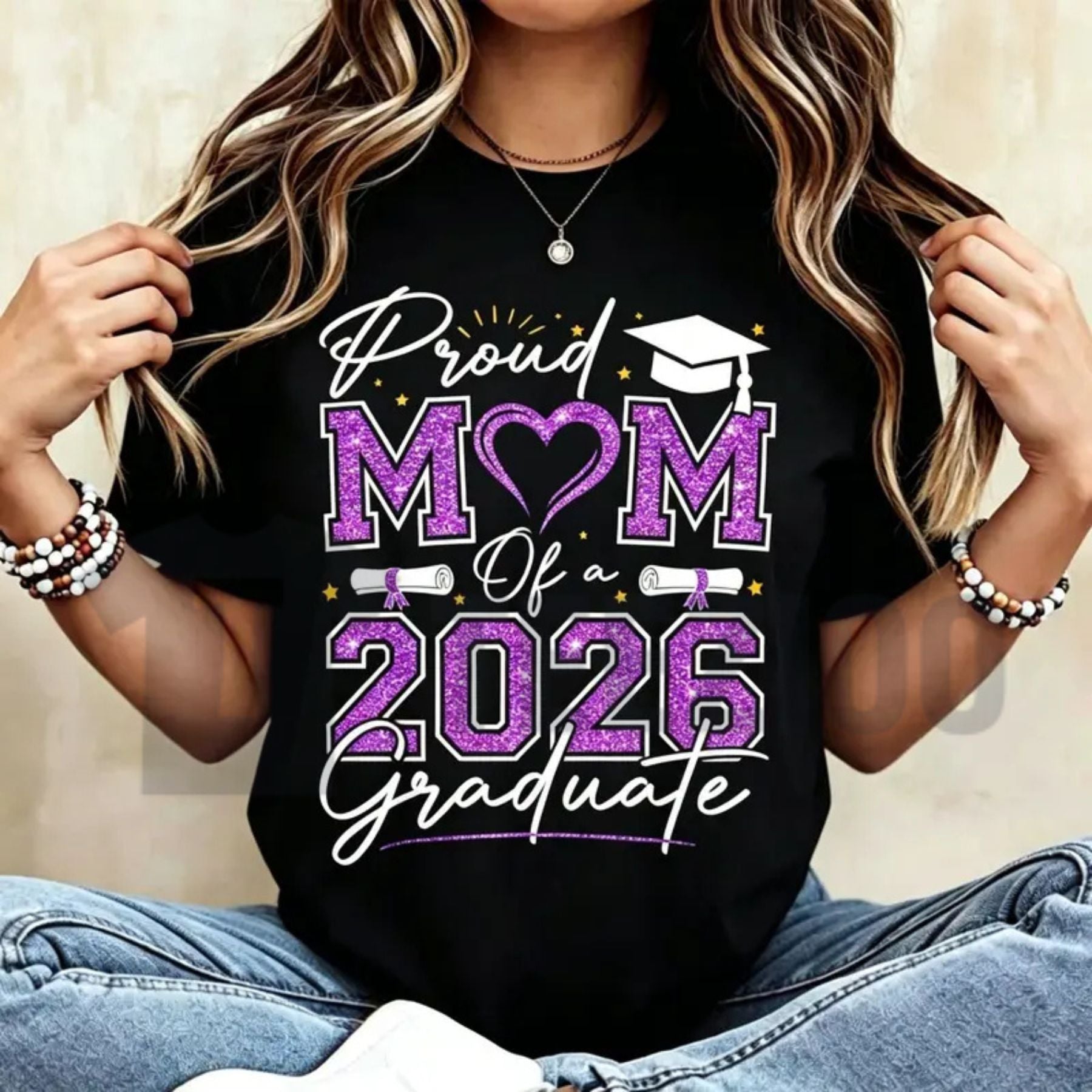 Proud Mom of a 2026 Graduate T-Shirt – Senior 2026 Purple & Gold School Spirit Tee