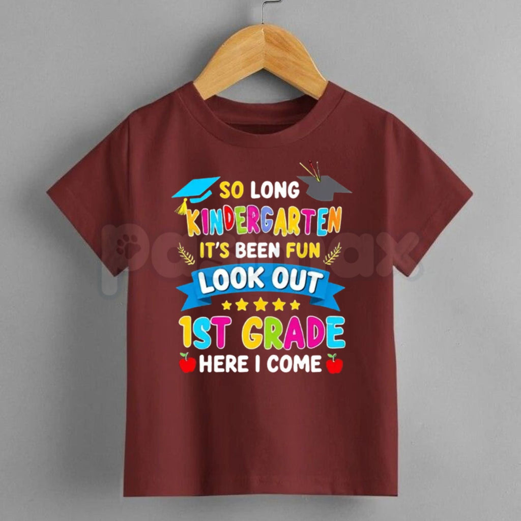 Kindergarten Graduation T-Shirt – "Look Out 1st Grade Here I Come" Kids Last Day Of School Graphic Tee