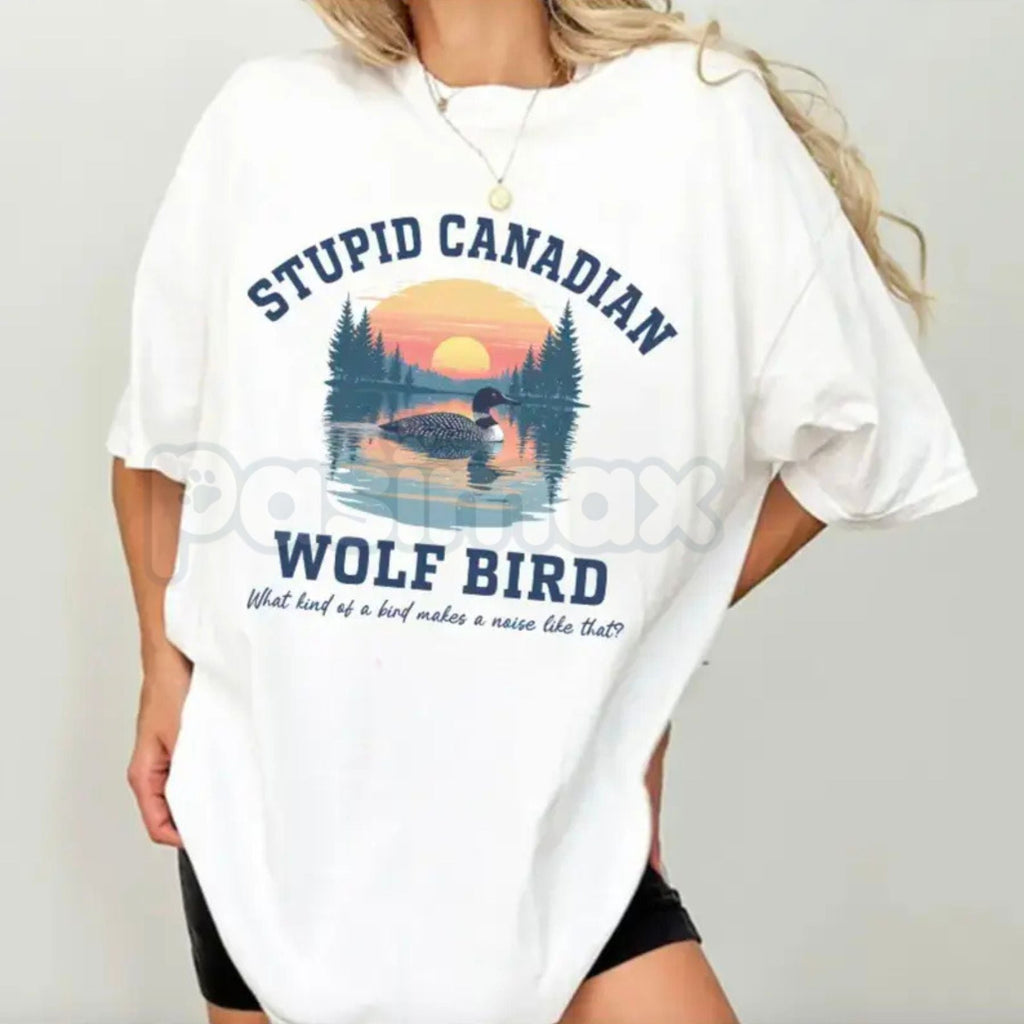"Stupid Canadian Wolf Bird" Hockey Romance T-Shirt - Funny LGBT Hockey Fan Gift, BookTok Sarcastic Sports Romance Tee, Unisex Pucking Around Inspired Top