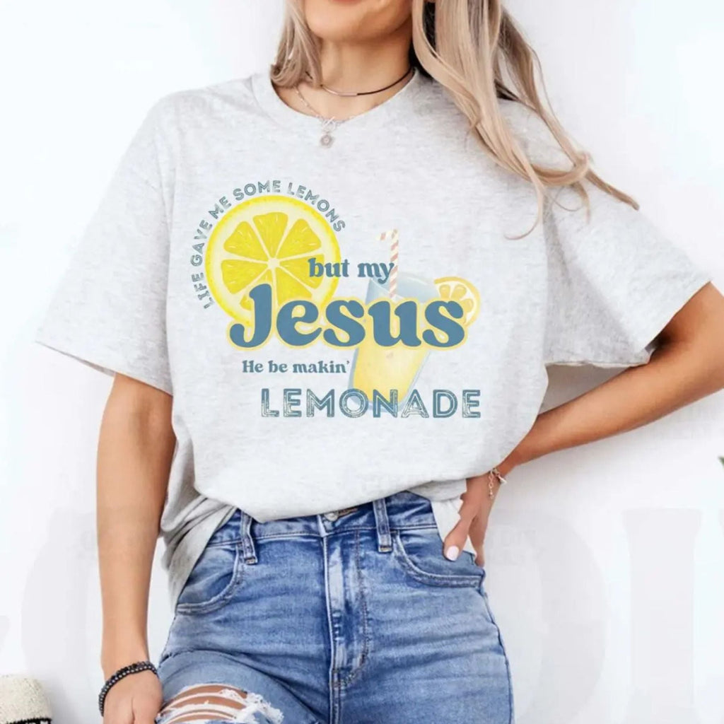 Inspirational Christian Shirt – Lemonade Faith Tee, "Life Gave Me Lemons but Jesus Makes Lemonade" Shirt, Cute Religious Gift, Bible Verse Top