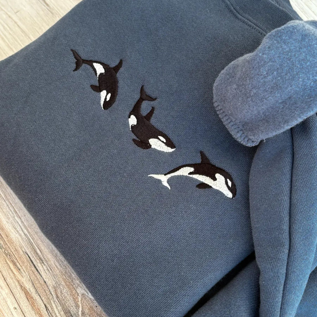 Embroidered Orca Sweatshirt – Ocean Lover's Crewneck, Killer Whale Apparel