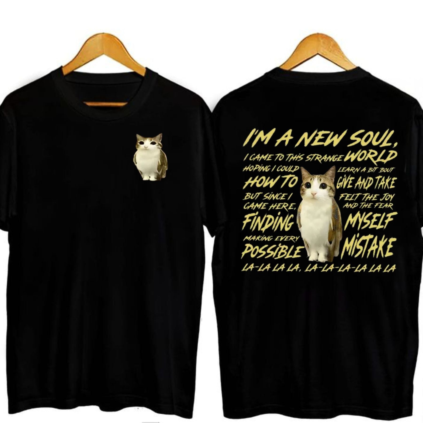 "New Souls" Double-Sided Meowl Meme T-shirt - Funny Cat Lover Gift, Unisex Brainrot Tee