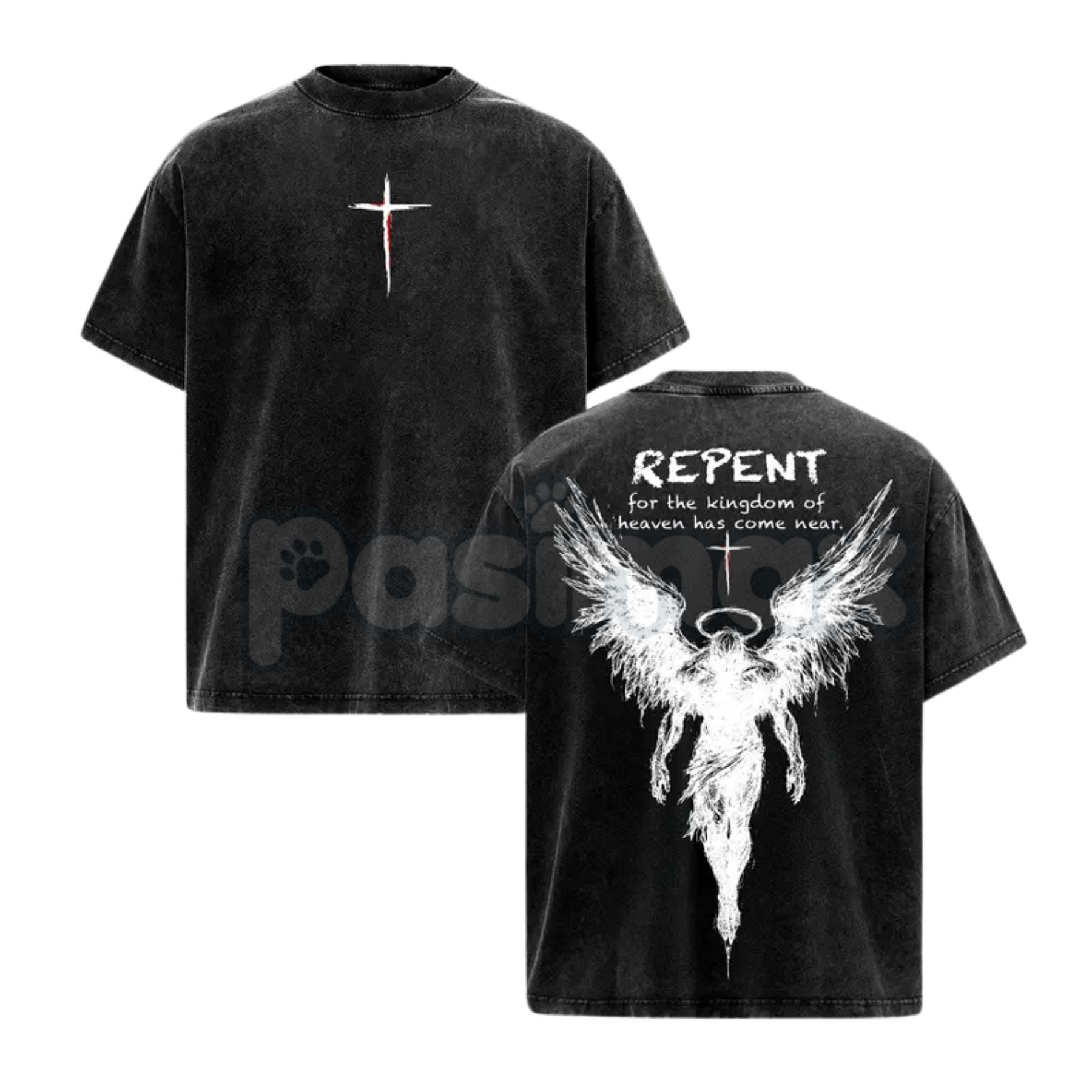 The Kingdom Mandate: Repent Vintage Washed Tee – Heavy Cotton Christian Streetwear, Gospel Angel Wings Shirt