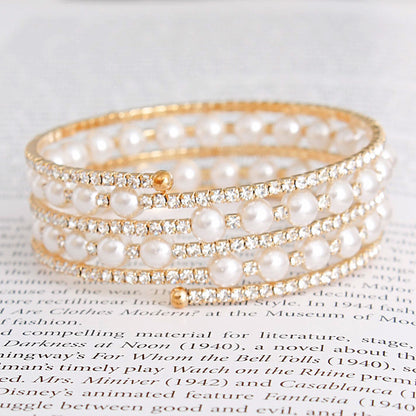 5 Row Gold Pearl Memory Bracelet