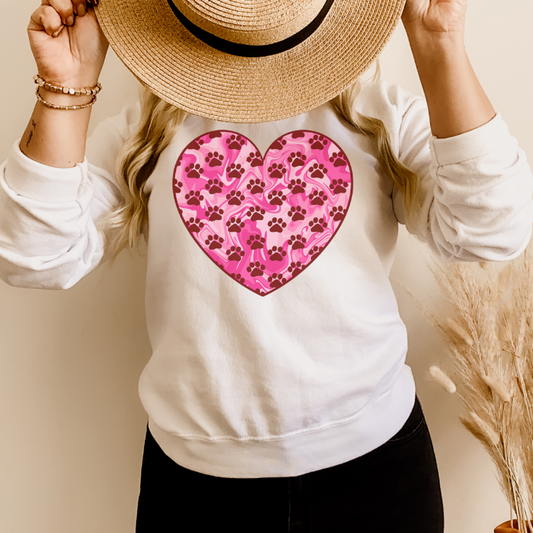 Marble Paw Print Heart Sweatshirt