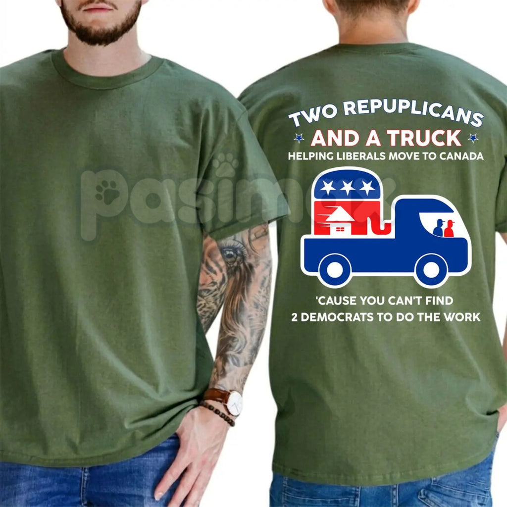 "Two Republicans and a Truck" Funny Political T-Shirt – Liberal Relocation Satire Unisex Graphic Tee