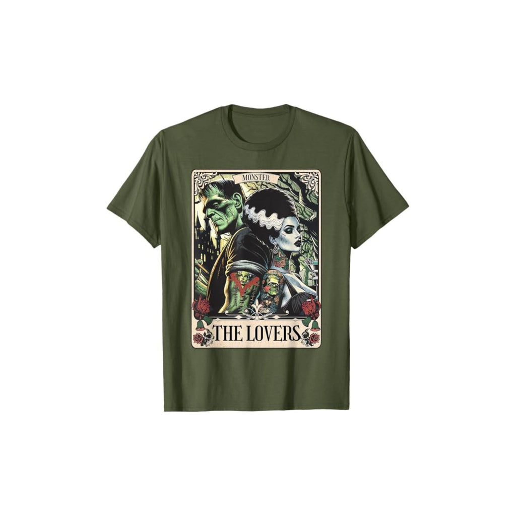 Frankenstein & Bride The Lovers Tarot T-Shirt - Gothic Horror Tee, Occult Fan Apparel