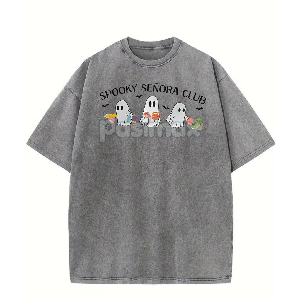 "Spooky Señora Club" Vintage Acid Wash T-Shirt – Unisex Graphic Shirt, Retro Vibe