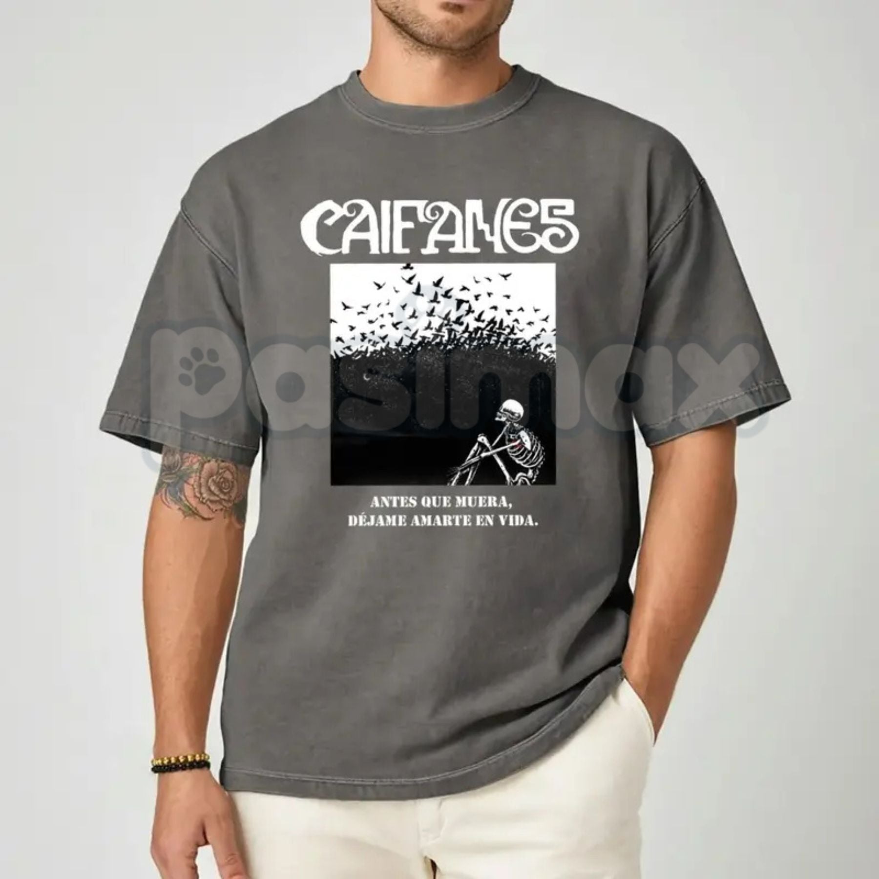 Caifanes "Miedo" Skeleton Birds T-Shirt – Retro Rock en Español Graphic Tee, Premium 100% Cotton Gothic Band Top, Soft Lived-In Heavyweight Spanish Rock Fan Shirt, Made in USA