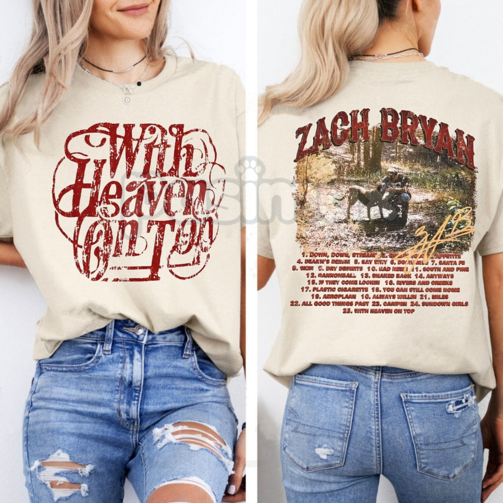 "With Heaven On Top" ZB Inspired T-Shirt - Americana Country Music Fan Gift, Vintage Folk Rock Graphic Tee, Heavyweight Music Lyric Apparel, Zach Bryan Aesthetic Streetwear