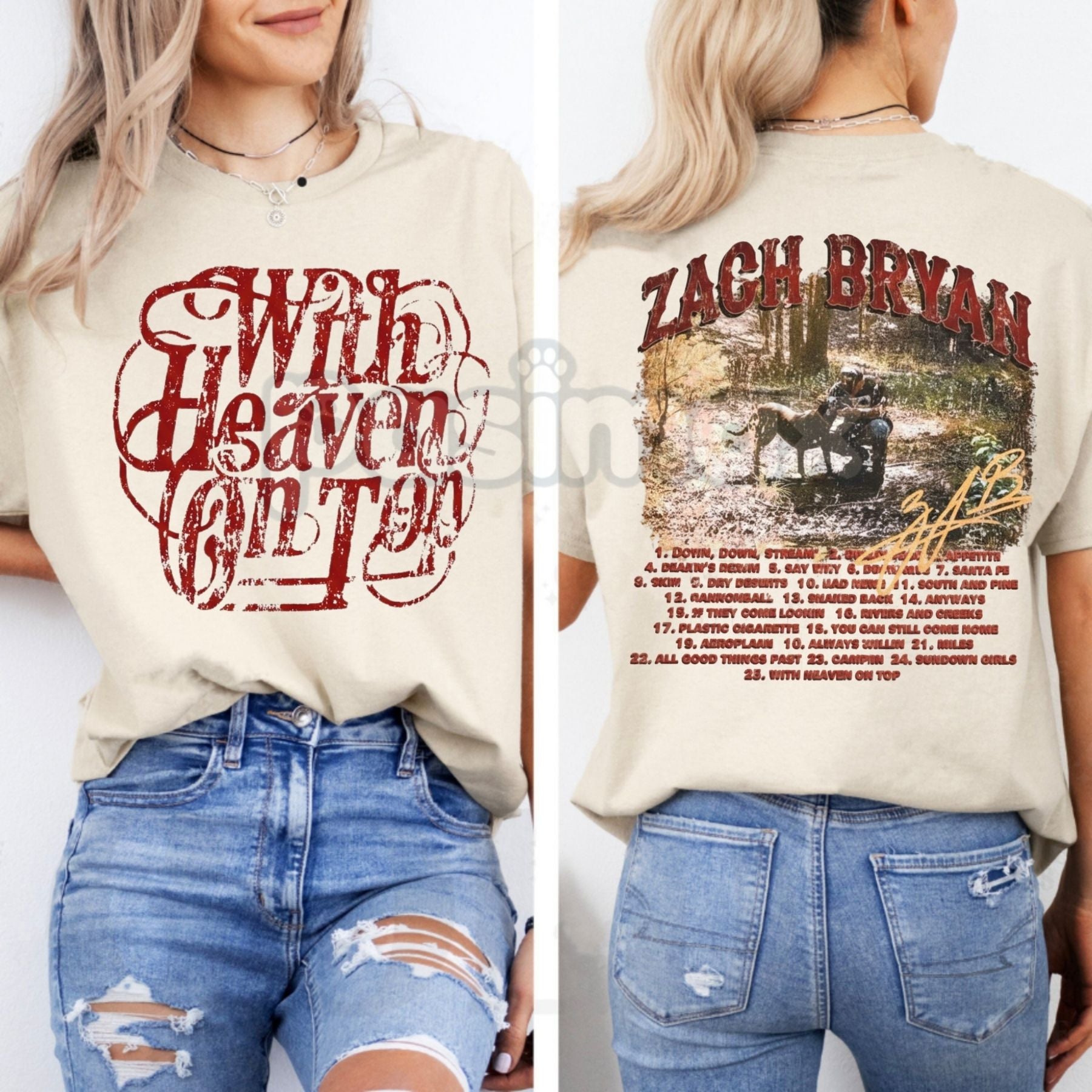 "With Heaven On Top" ZB Inspired T-Shirt - Americana Country Music Fan Gift, Vintage Folk Rock Graphic Tee, Heavyweight Music Lyric Apparel, Zach Bryan Aesthetic Streetwear