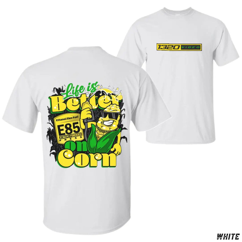 1320 Video "Corn Fuel" T-Shirt - Fun E85 Ethanol Graphic Tee, Street Racing Apparel