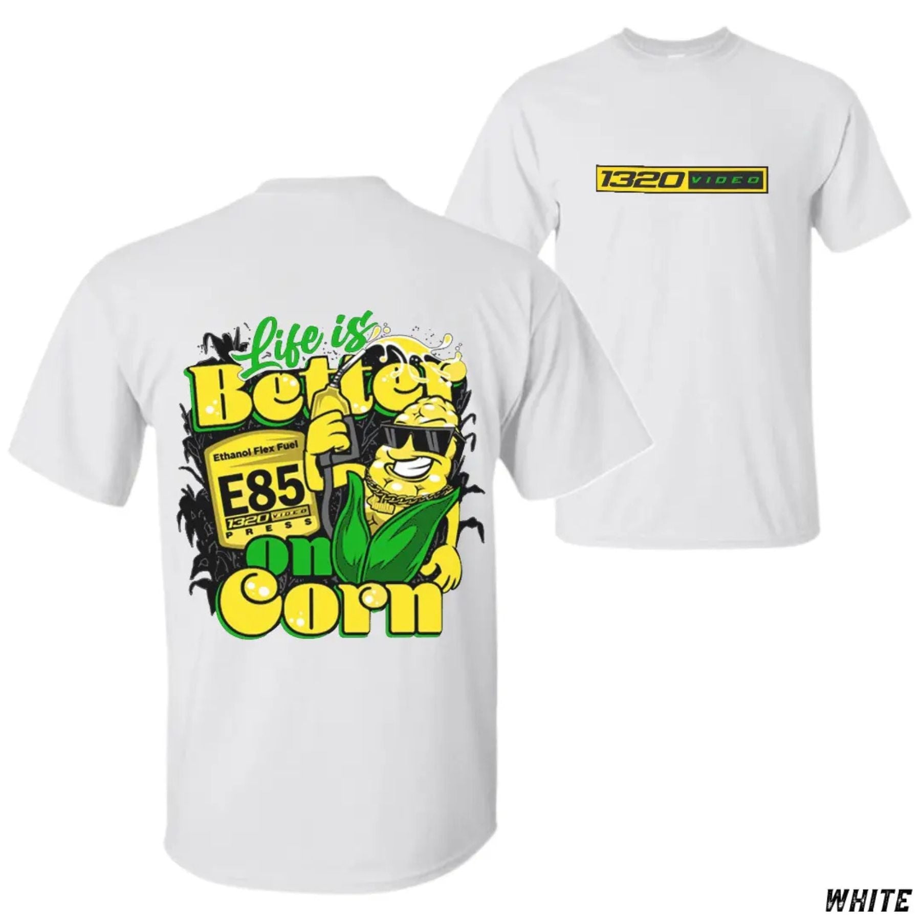 1320 Video "Corn Fuel" T-Shirt - Fun E85 Ethanol Graphic Tee, Street Racing Apparel