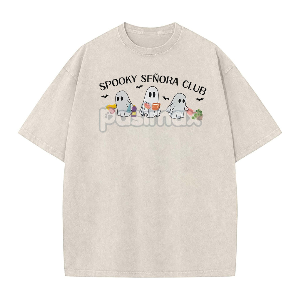 "Spooky Señora Club" Vintage Acid Wash T-Shirt – Unisex Graphic Shirt, Retro Vibe