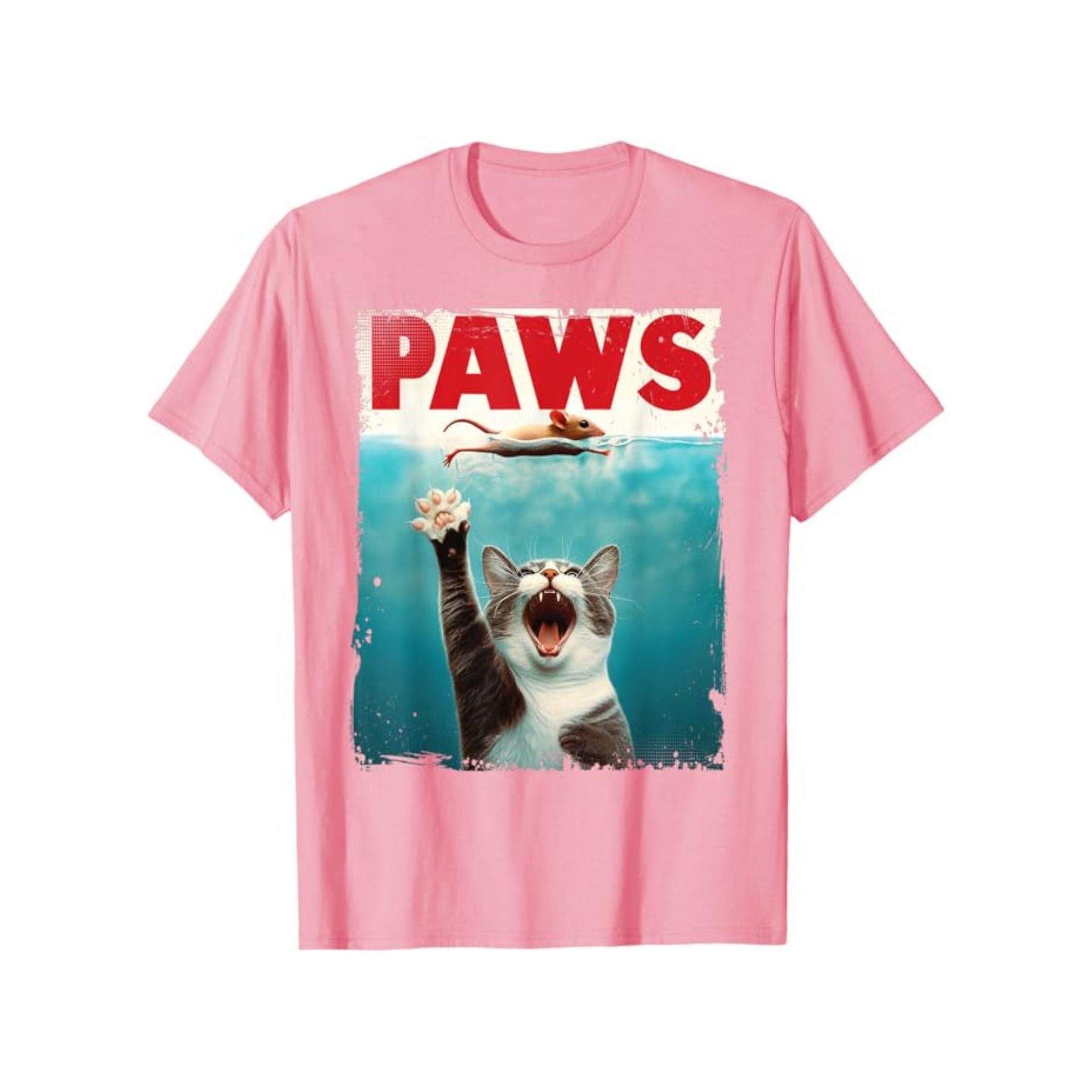 "PAWS" Parody T-Shirt - Humorous Cat Chasing Mouse Tee, Funny Summer T-shirt