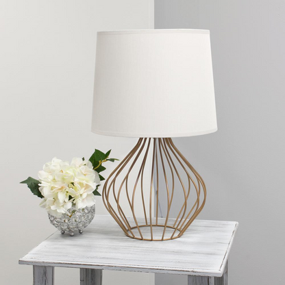 Geometrically Wired Table Lamp, White on Copper