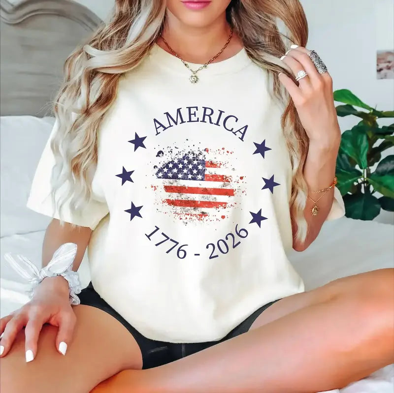 America 250th Anniversary T-Shirt – Vintage 1776 USA Flag Graphic Tee, Remastered Heavy Cotton Semiquincentennial Top, Soft Lived-In Heavyweight Commemorative Shirt, Made in USA