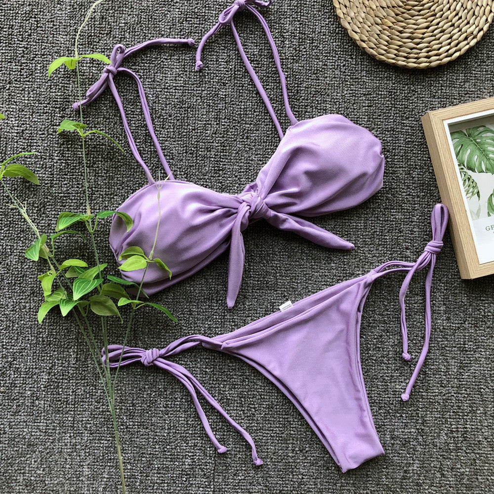 2026 Sexy Bikini Women Knotted Purple Swimwear Swimsuit Bowknot Bikinis Set Bathing Suit Banadores Mujer Maillot De Bain Femme