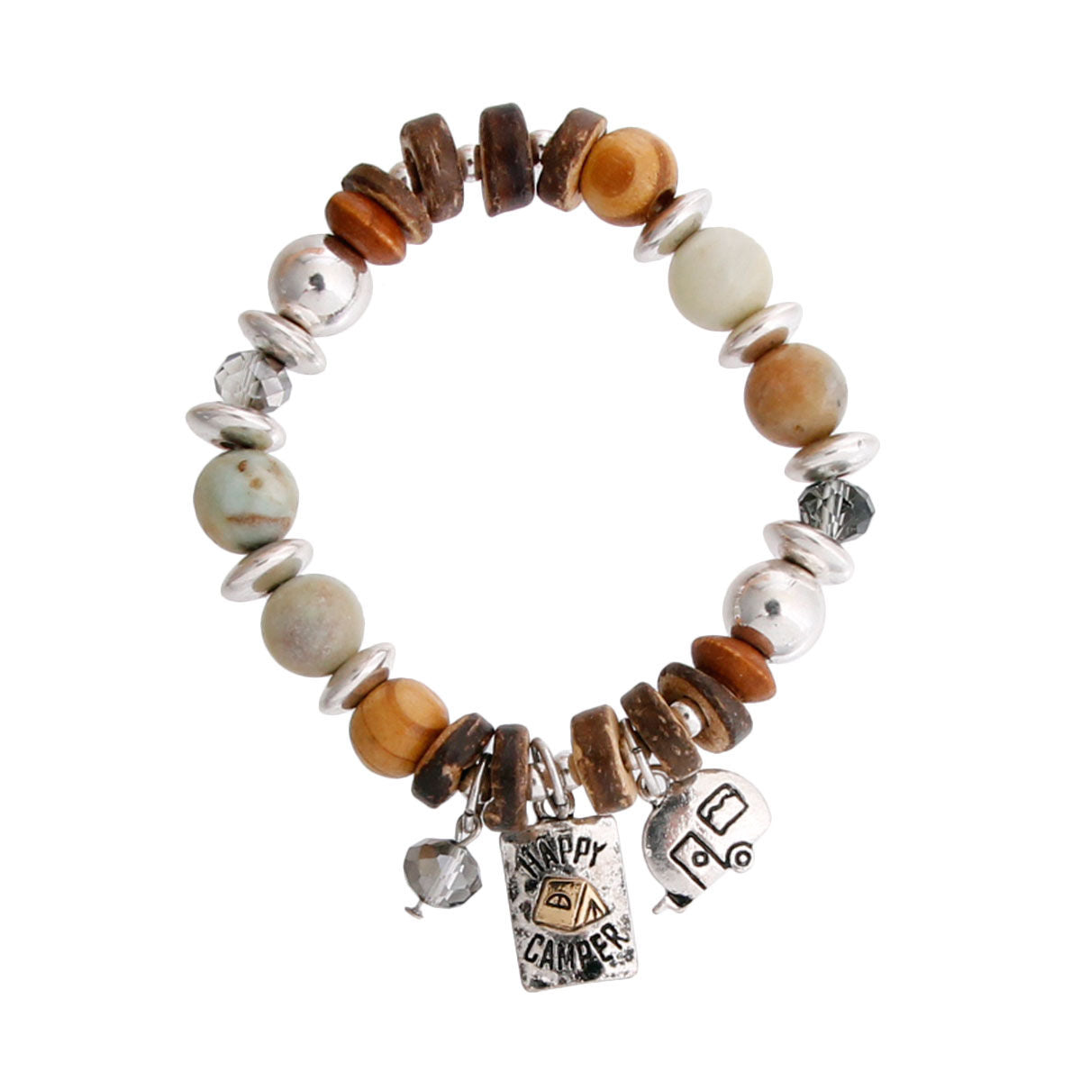 Wooden Mixed Bead Happy Camper Bracelet