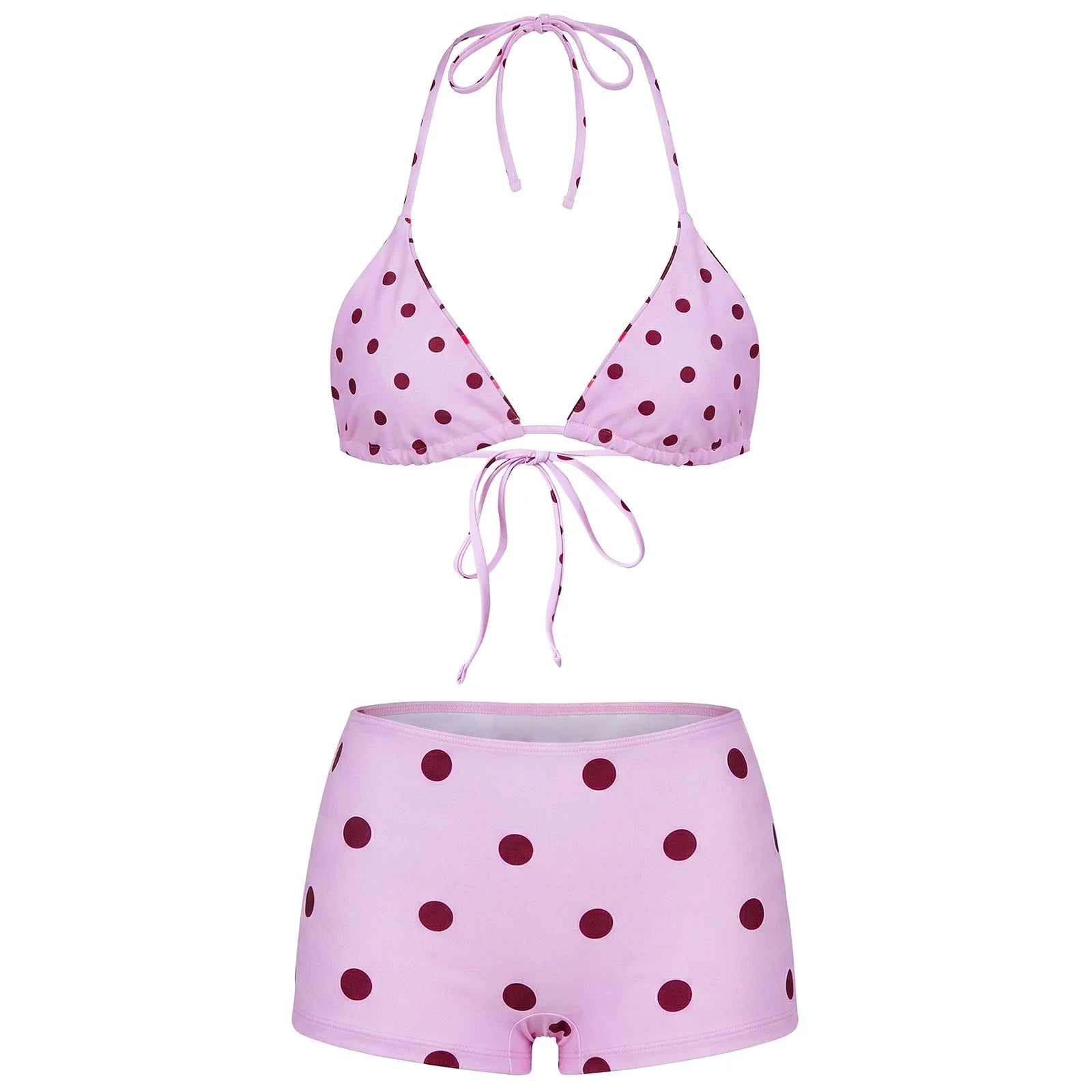 Women Halter Bra Tops with Shorts 2 Pieces Set Stylish Bikini Bathing Suit Summer Dot Print Bikini Swimsuits