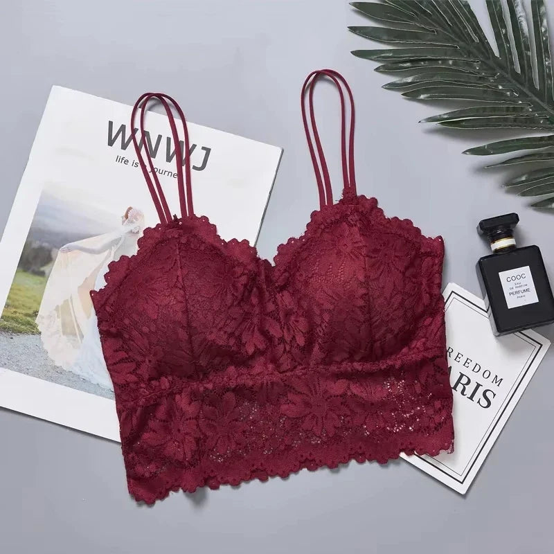 4pcs Women'S Sexy Lace Bra & Panty Set, Breathable & Comfortable, Removable Bra, Stretchy Lingerie Set