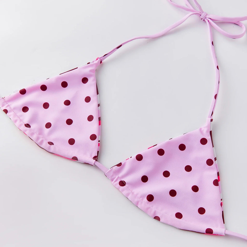 Women Halter Bra Tops with Shorts 2 Pieces Set Stylish Bikini Bathing Suit Summer Dot Print Bikini Swimsuits