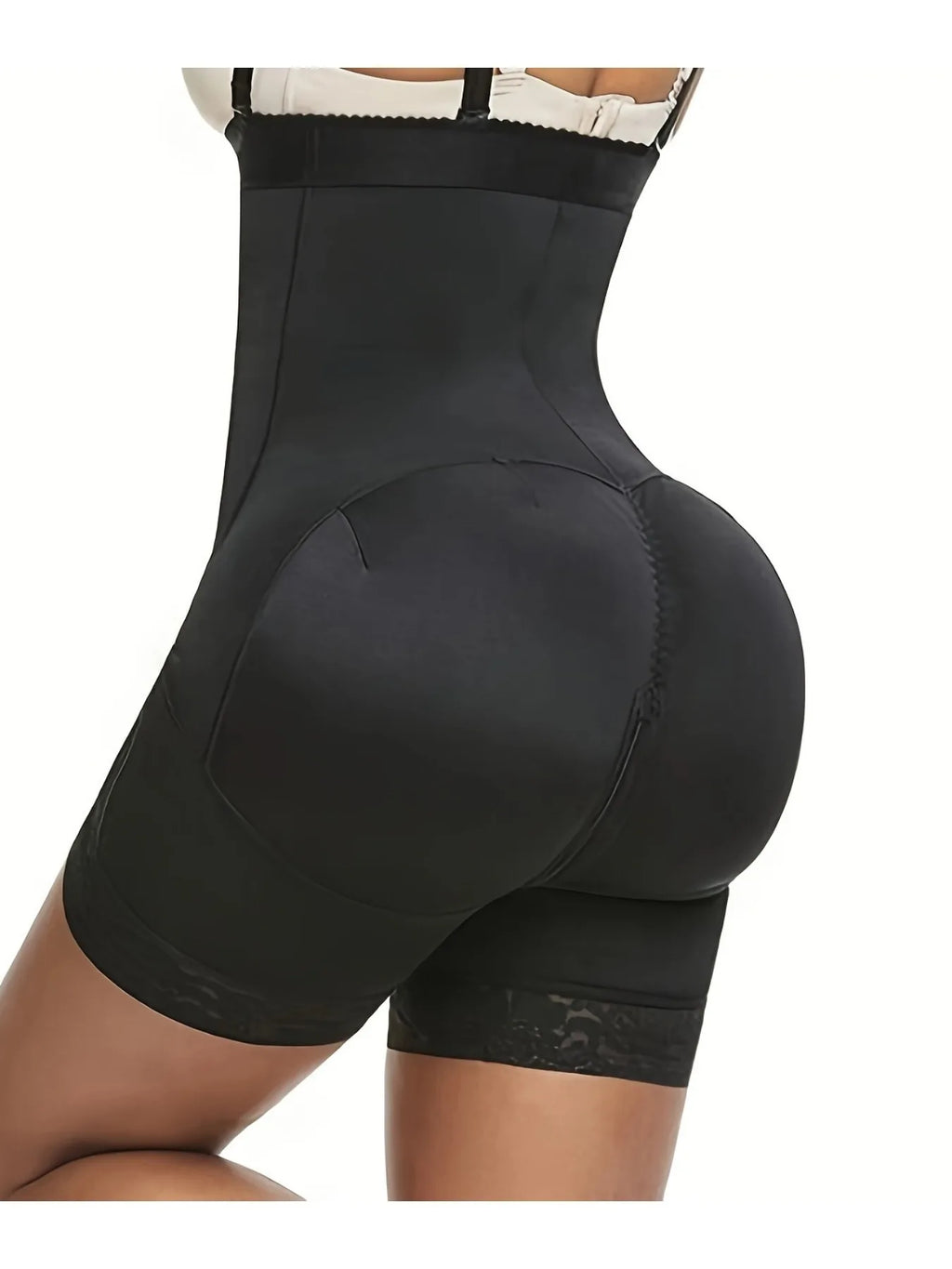 Slimming High-Waist Shapewear Shorts - Firm Tummy & Booty Enhancement Nylon & Elastane Blend with Contouring Lace Accents