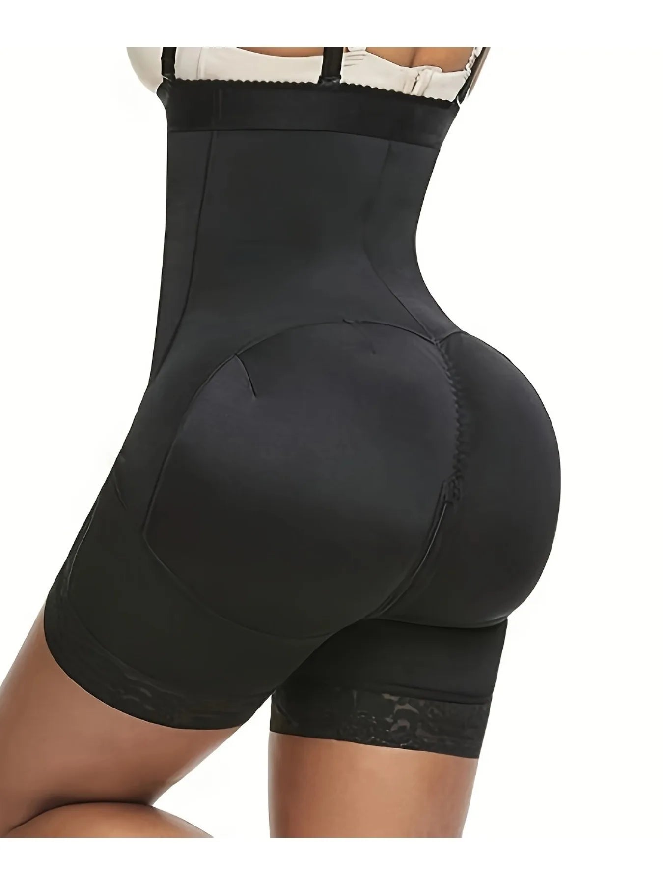 Slimming High-Waist Shapewear Shorts - Firm Tummy & Booty Enhancement Nylon & Elastane Blend with Contouring Lace Accents