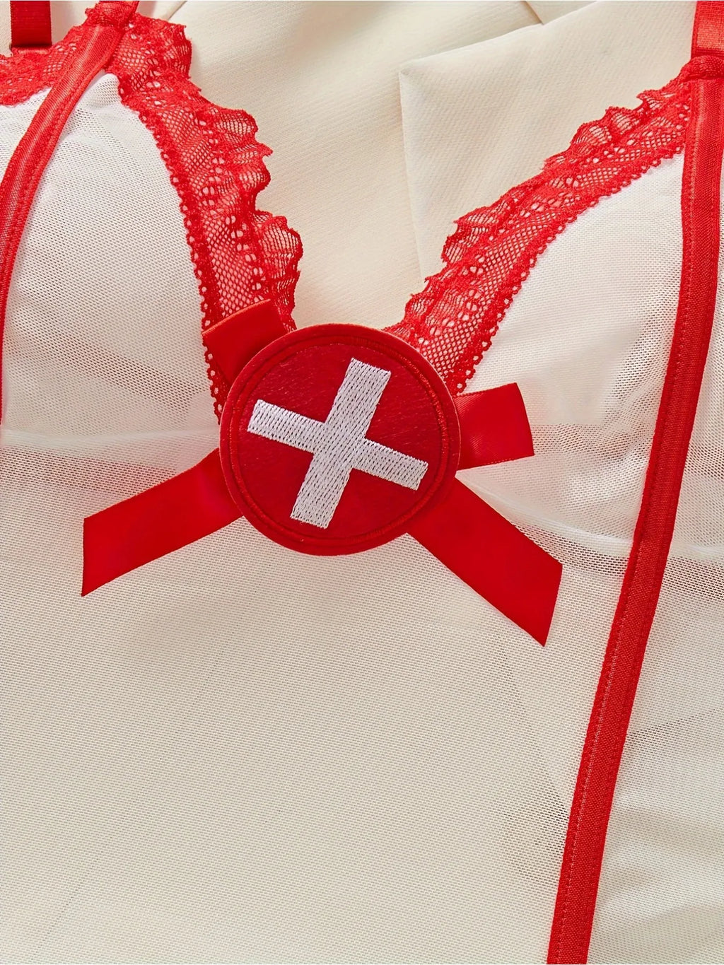 Sexy Sheer Mesh Naughty Nurse Role Play Costume – Color Block Cami Dress, Thong & Hat for Women, Perfect for Intimate Nights