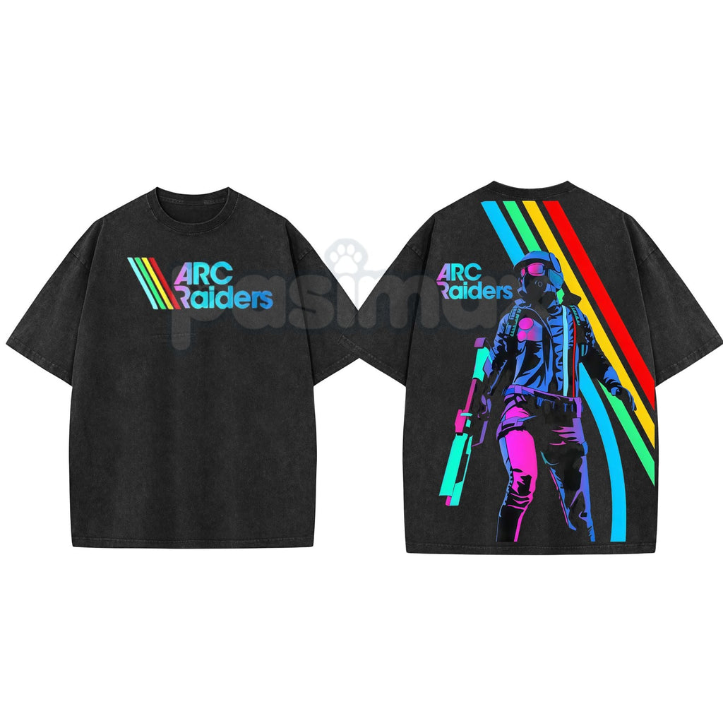 ARC Raiders Retro Synthwave Graphic Tee – Vintage Washed Oversize Sci-Fi Gaming Shirt