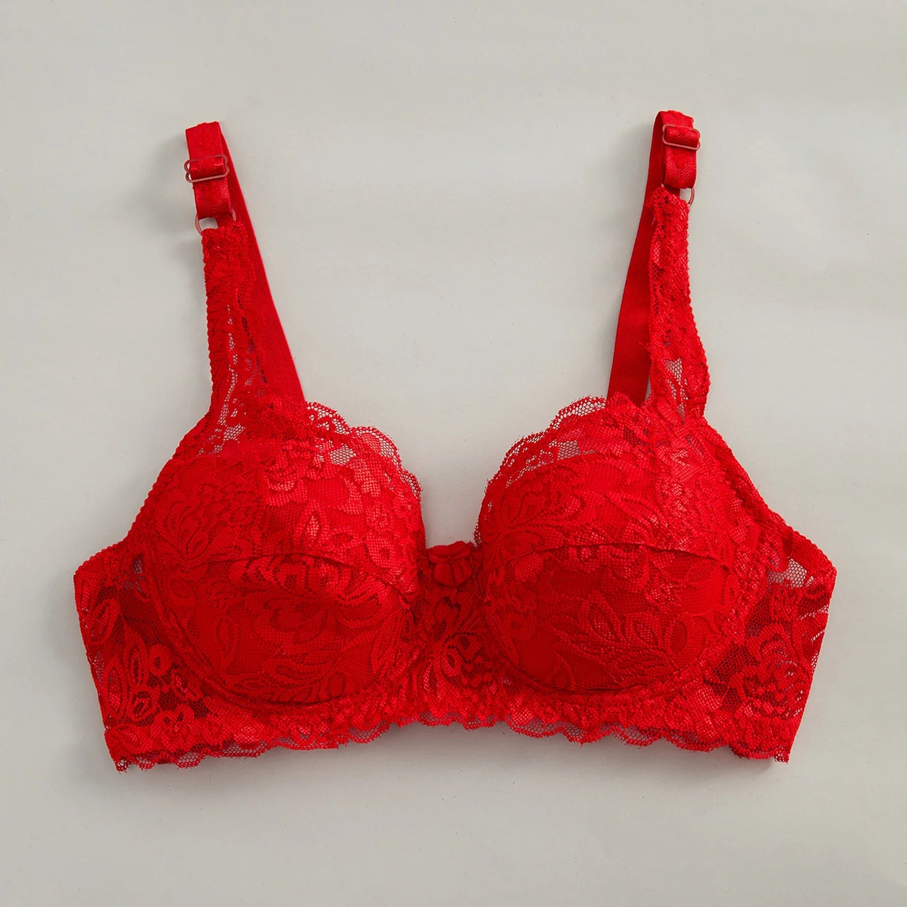 Women's Solid Color Bow Decor Push-Up Underwire Lace Bra with Adjustable Straps Soft Comfortable Breathable Triple-Breasted Ling