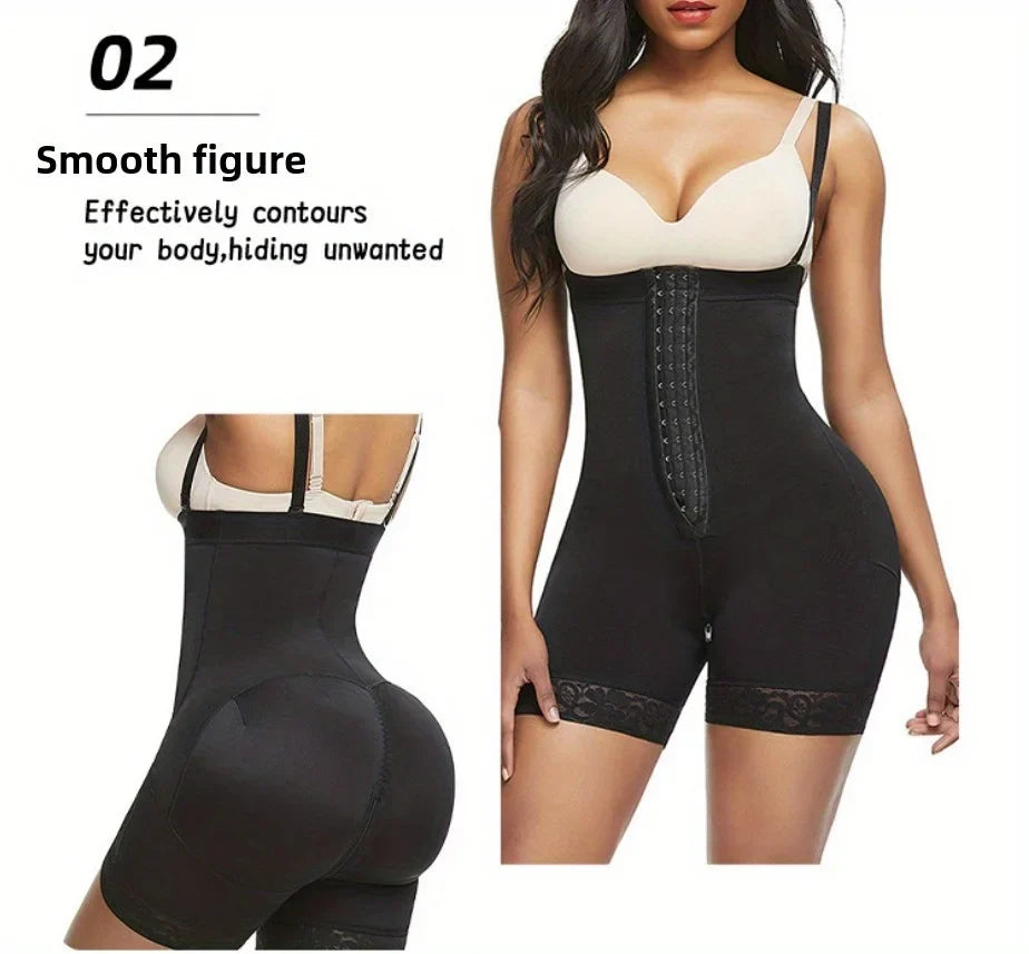 Slimming High-Waist Shapewear Shorts - Firm Tummy & Booty Enhancement Nylon & Elastane Blend with Contouring Lace Accents