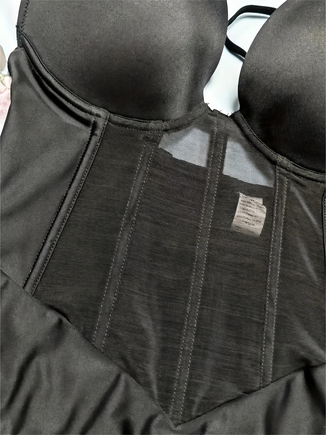 1pc Sexy Corset Solid Color Deep V Neck Contouring Onesie Belly Control Waist Trainer Slimming Thong Shapewear Women'S Lingerie