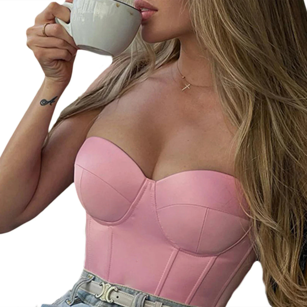 Women’s Casual Tube Tops Summer Slim Fit Tops Fashion Solid Color Satin Off-shoulder Exposed Navel Strapless Tops
