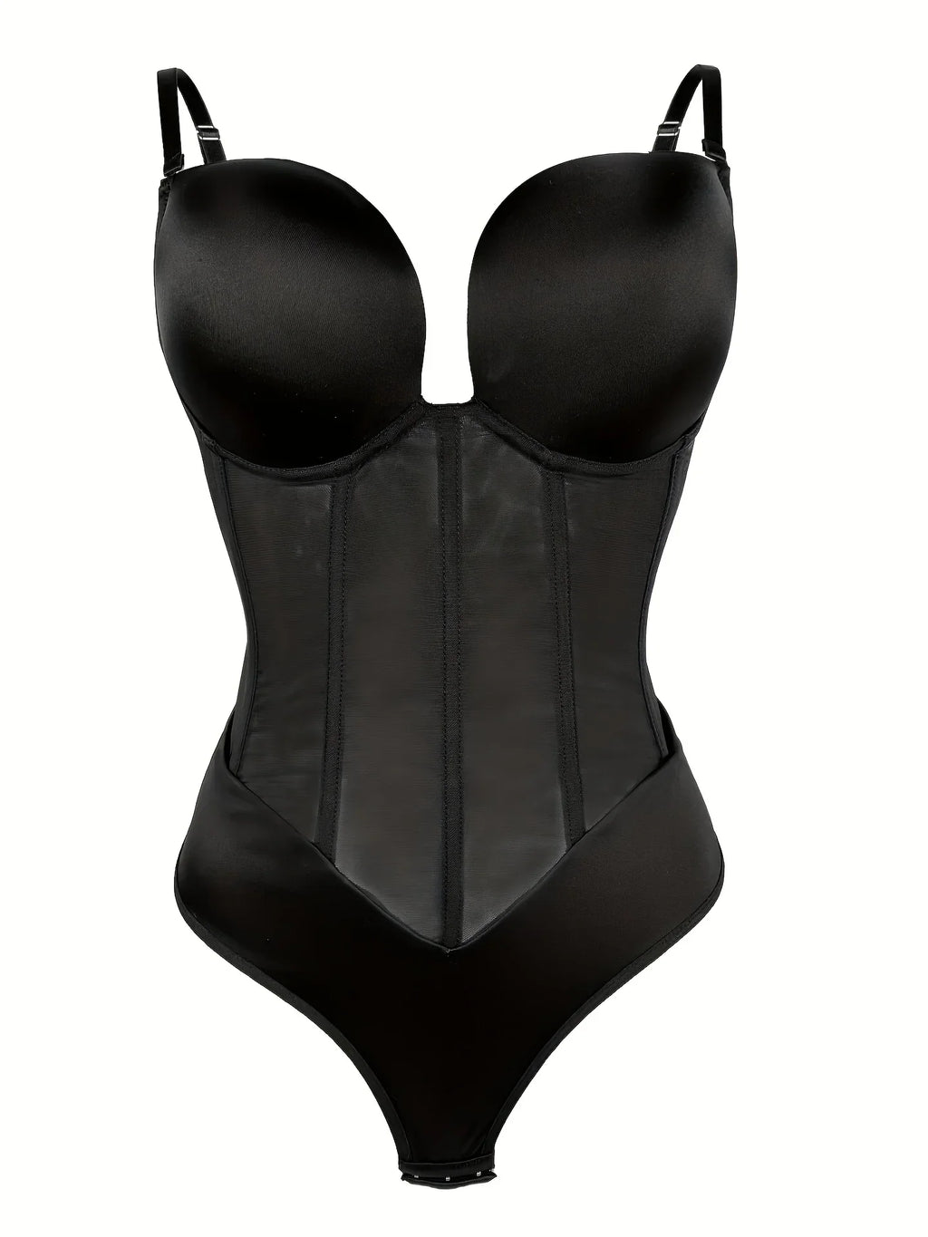 1pc Sexy Corset Solid Color Deep V Neck Contouring Onesie Belly Control Waist Trainer Slimming Thong Shapewear Women'S Lingerie