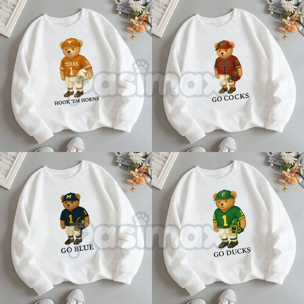All Team College Football Teddy Bear Sweatshirt – Retro Mascot Graphic Crewneck