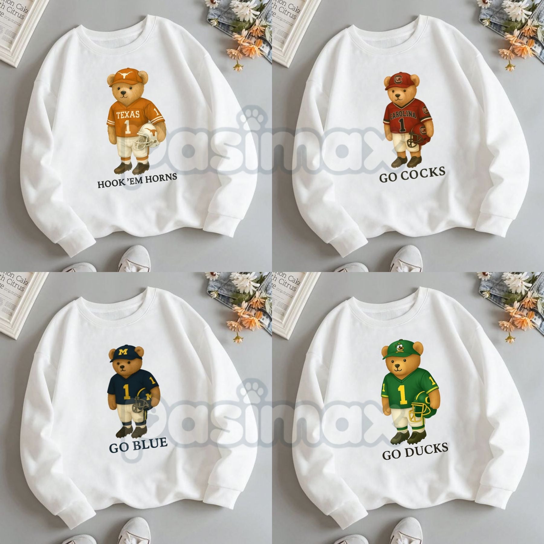 All Team College Football Teddy Bear Sweatshirt – Retro Mascot Graphic Crewneck