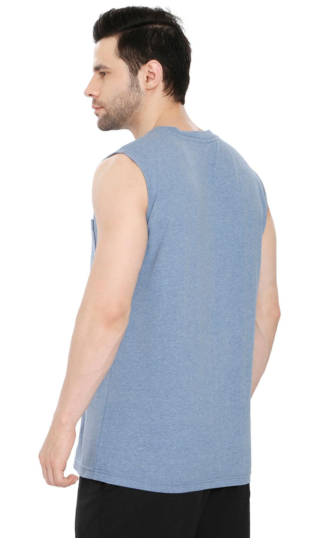 Men’s Sleeveless Crew Neck T-Shirt – Regular Fit, Heavier Cotton Blend Jersey with Chest Pocket