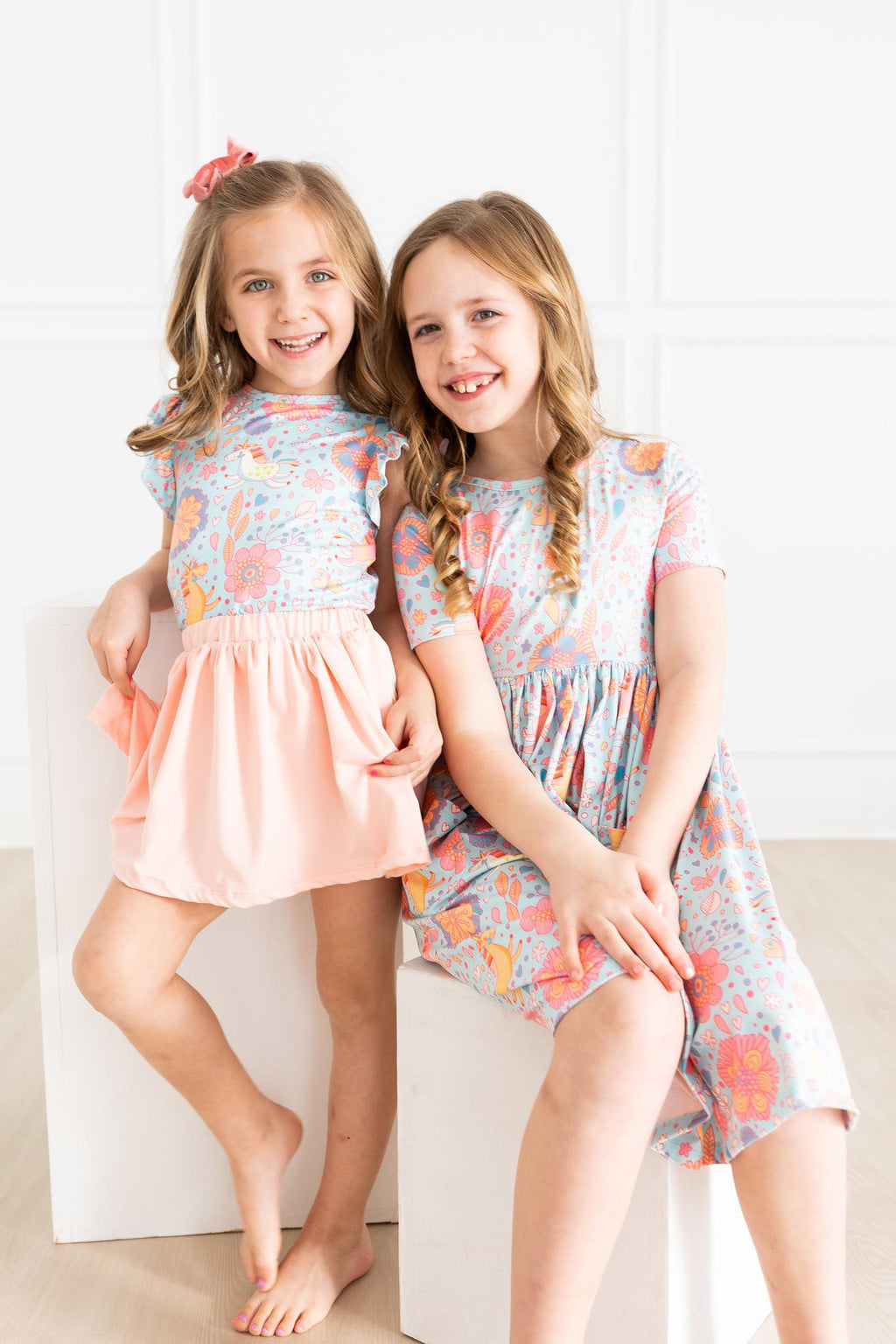SALE Blue Retro Unicorns S/S Pocket Twirl Dress