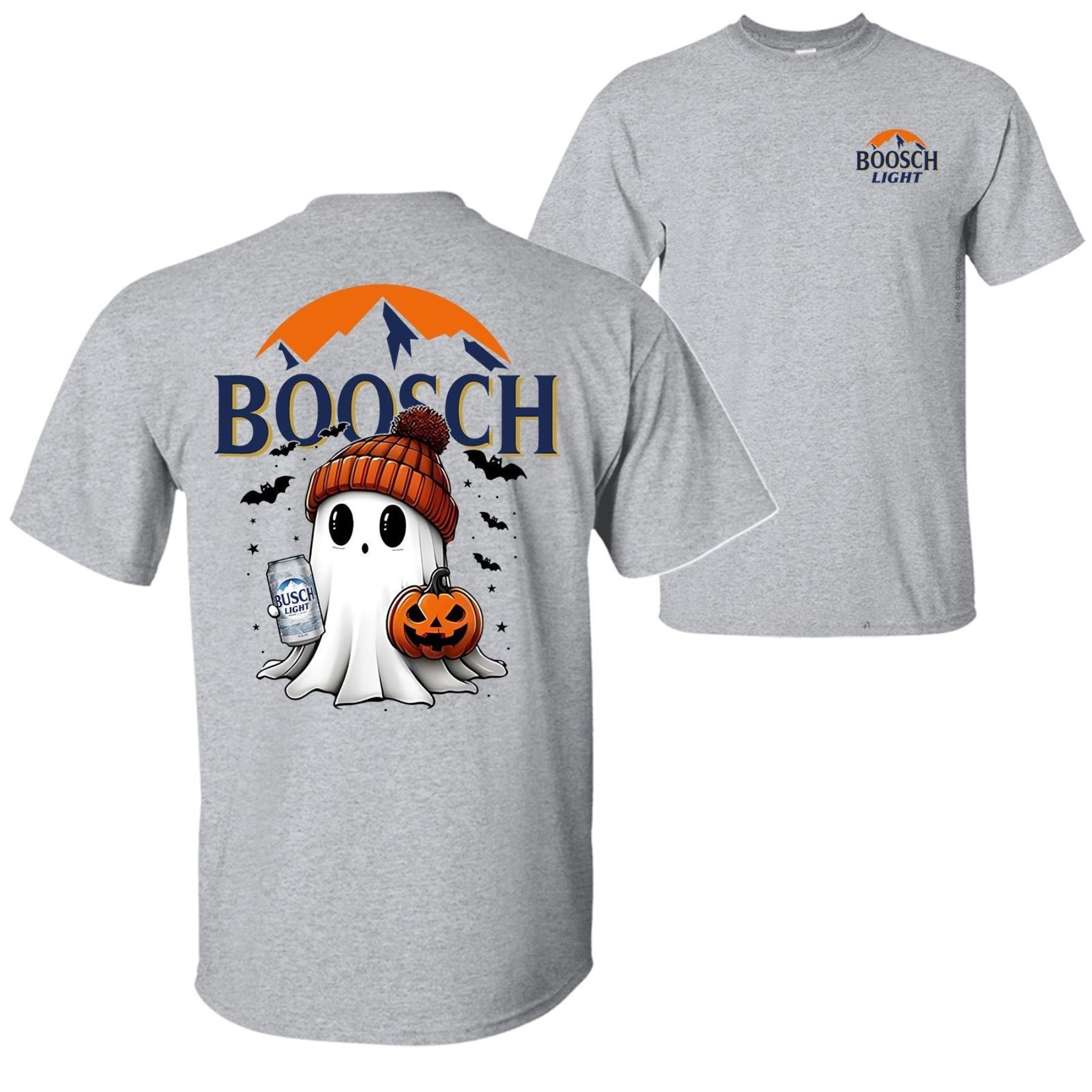 Boosch Light Halloween Tee - Spooky Ghost & Pumpkin 2-Sided Shirt, Funny Beer Parody