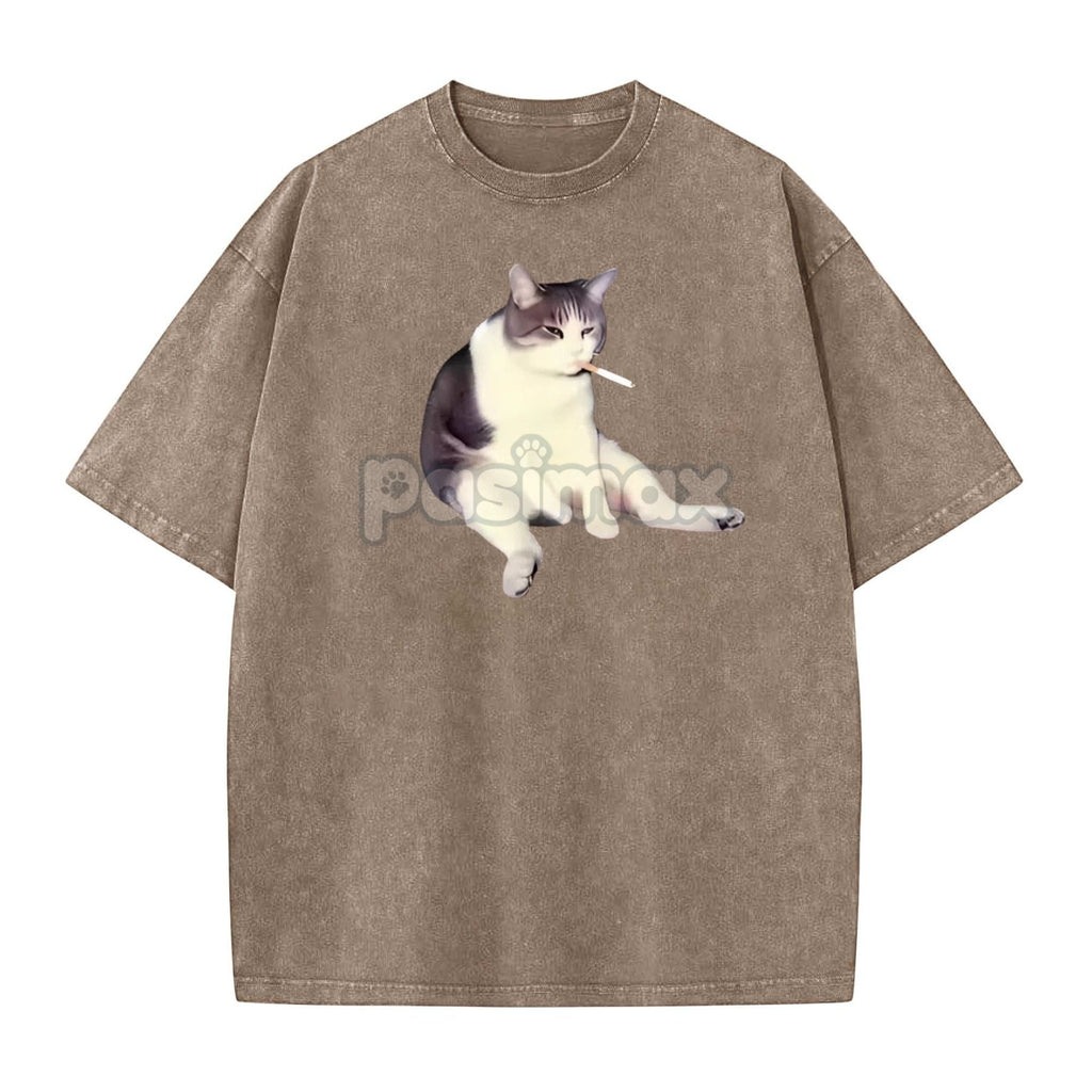 'Cat Smoke' Funny Animal Graphic Tee – Unisex Streetwear Cotton Comfort Shirt, Menswear Womenswear Cool Cat Tee
