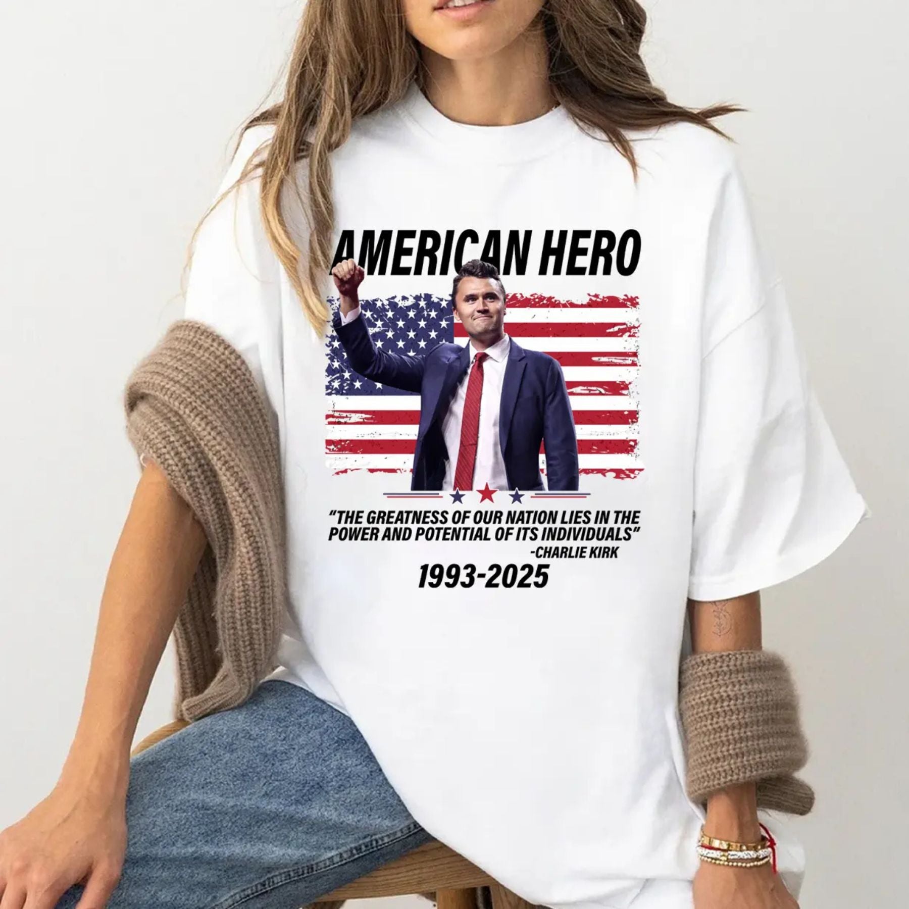 Charlie Kirk "American Hero" T-Shirt - Patriotic Statement Tee, Conservative Political Apparel