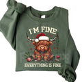 Christmas Lights Cow Sweatshirt | Funny Highland Cow Shirt | Festive Animal Crewneck | Cute Xmas Farm Gift Jumper