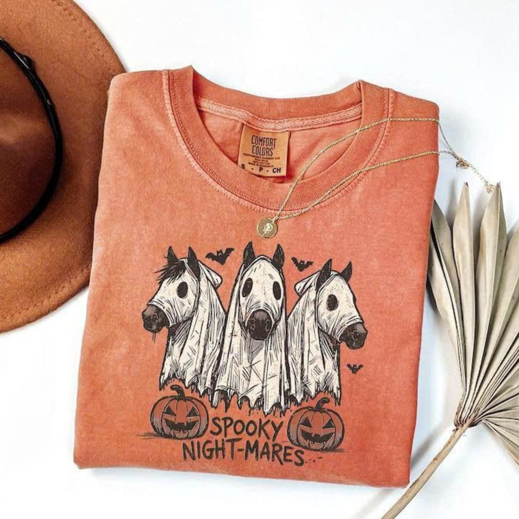 Comfort Colors Halloween Spooky Night-Mares Horse Shirt, Cute Ghost Horse Tee, Western Halloween Cowgirl Graphic T-Shirt, Fall Season Gift