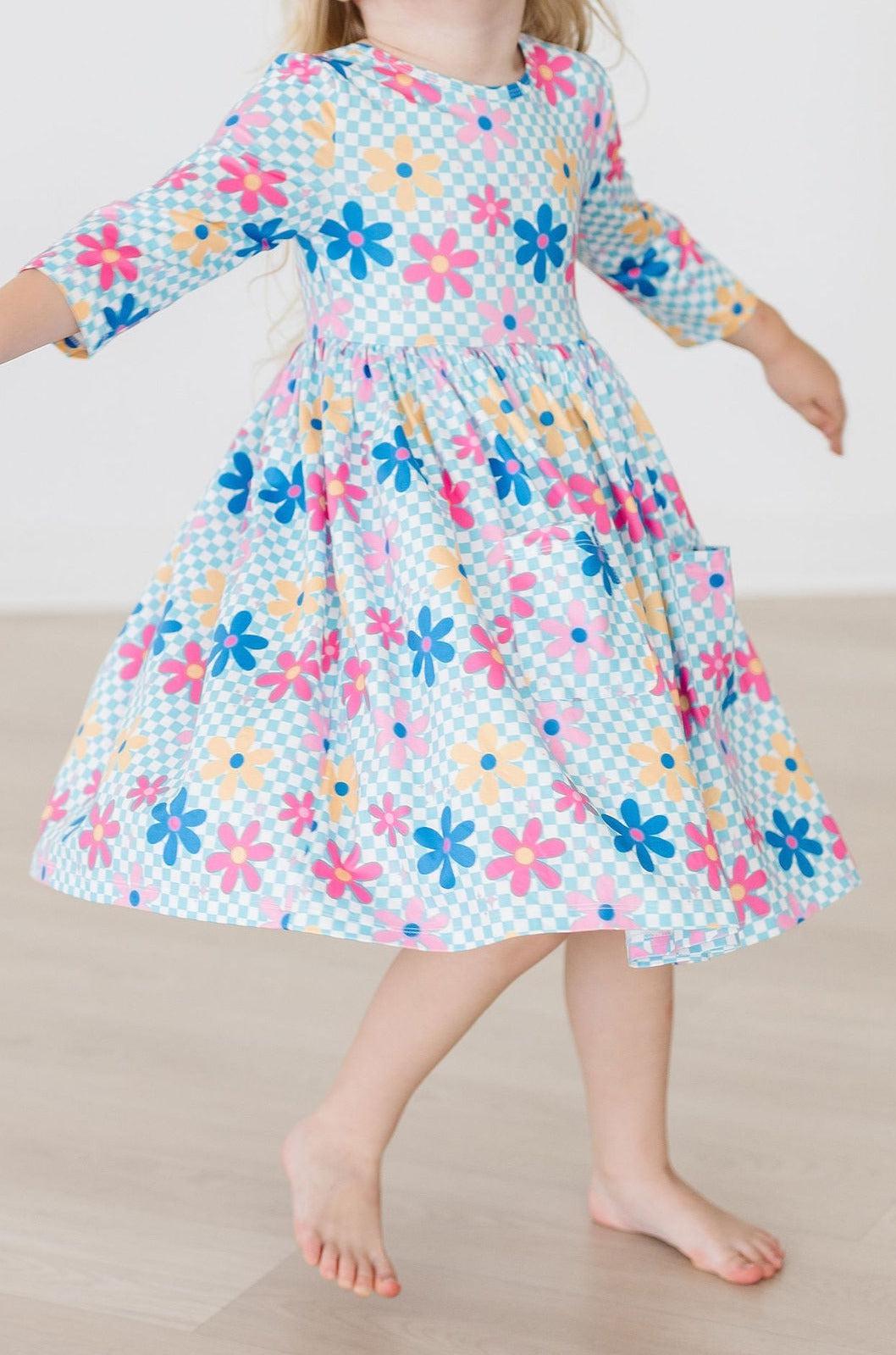 SALE Crazy Daisy 3/4 Sleeve Pocket Twirl Dress