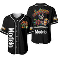 Día de los Muertos All-Black Skull Baseball Jersey – Modelo Negra Unisex Shirt