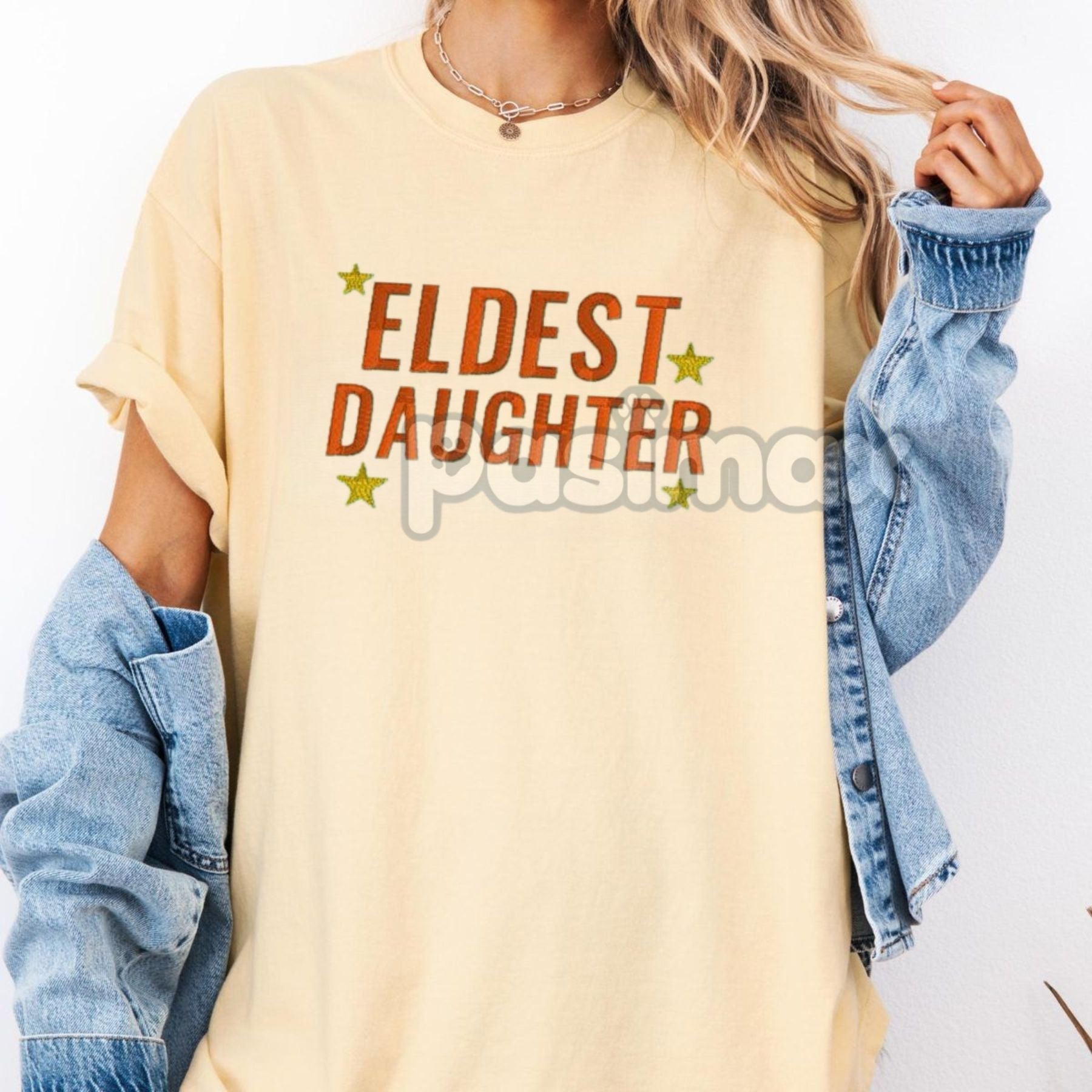Eldest Daughter Embroidered Comfort Colors T-Shirt – Older Sister Gift Tee