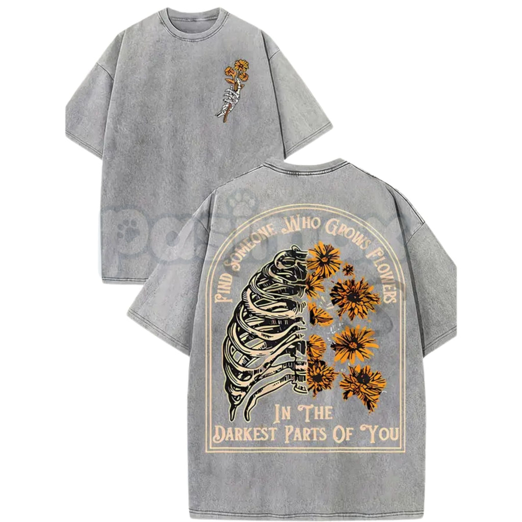 Find Someone Who Grows Flowers Sunflower T-Shirt – Street Style Washed Graphic Tee, Lightweight Retro Cotton Floral Top