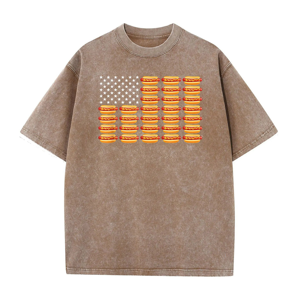 Funny July 4th Hot Dog T-Shirt – Retro American Flag Patriotic Summer BBQ Tee, Vintage Washed Lightweight Cotton Glizzy Freedom Top